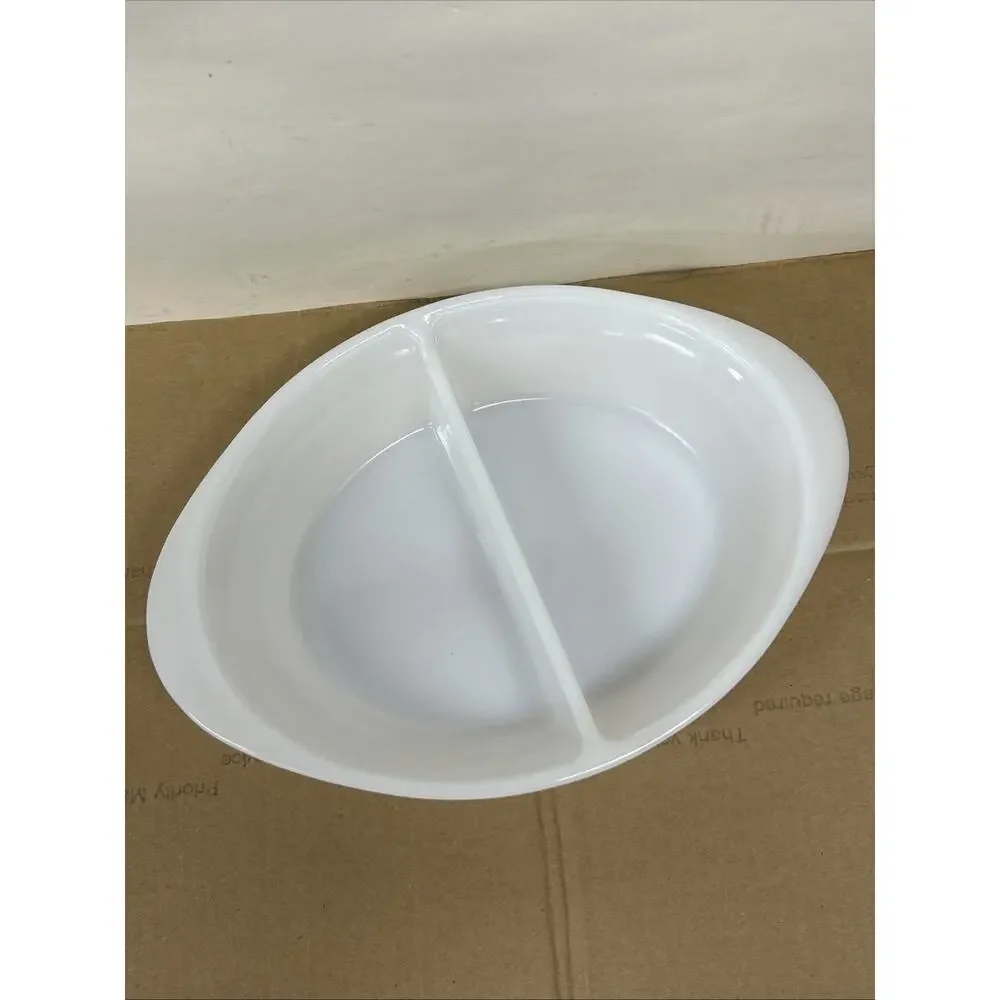 Vintage Glasbake Oval Divided Dish White Milk Glass J-239 Made in USA